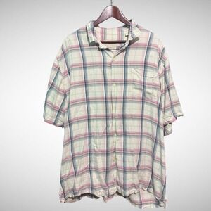 Tommy Bahama silk shirt mens 2XL short sleeve button down plaid Pre Owned